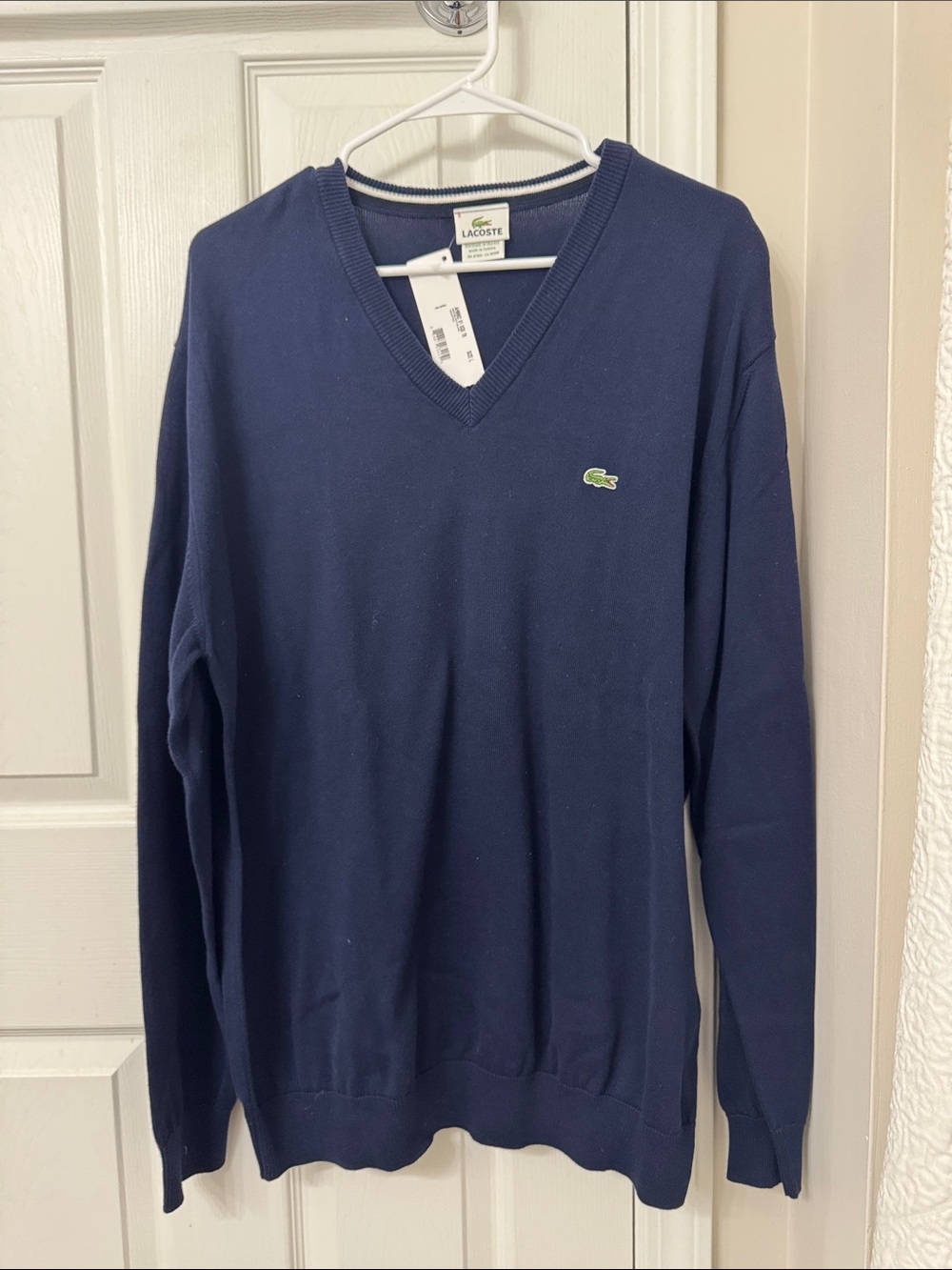 Lacoste Men’s Navy V-Neck Pullover with Signature Croc